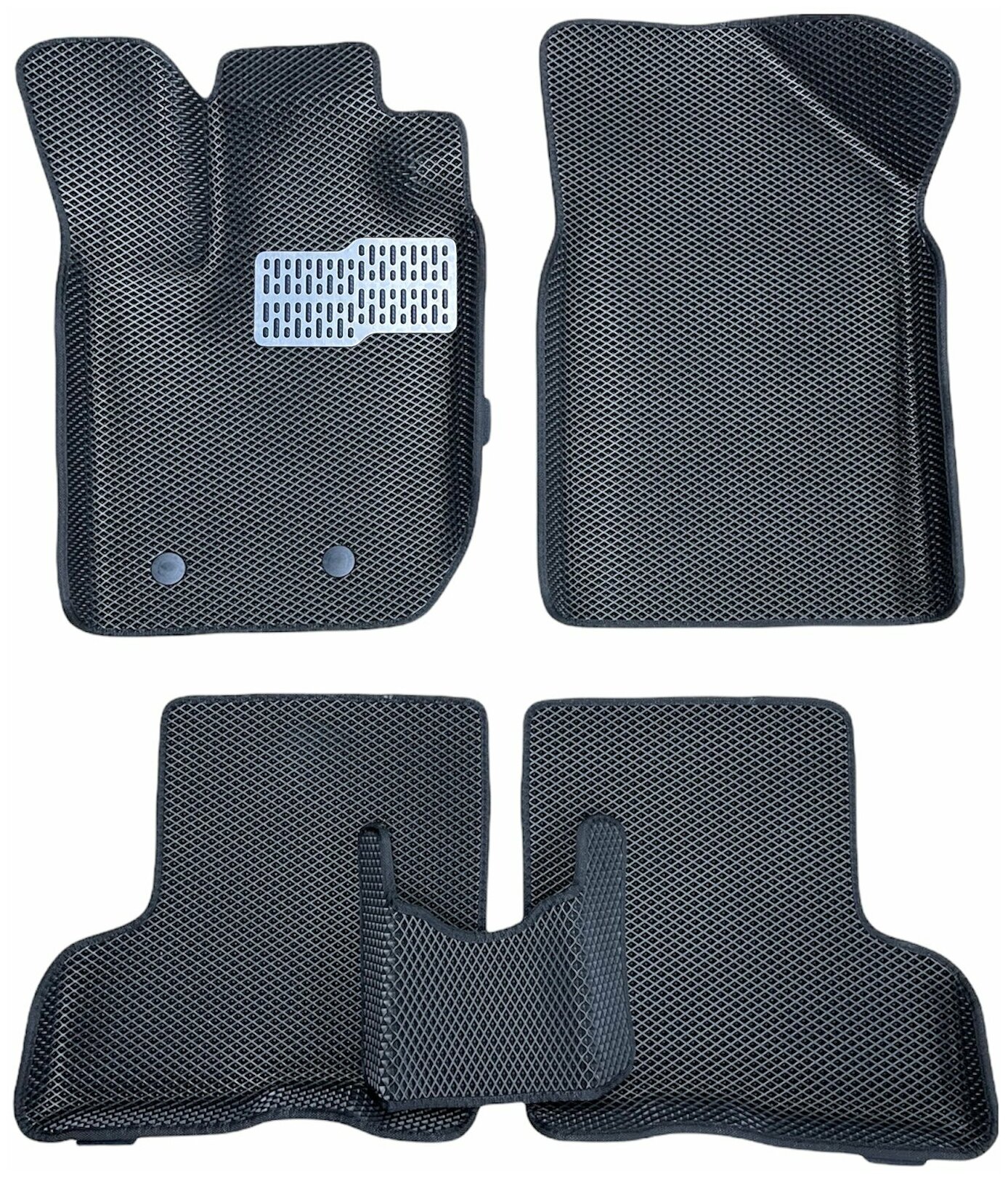 фото Автомобильные коврики EVA / ЕВА для Lada X-RAY 2015-н. в. / Лада Икс Рей / черный(ромб)-черный + металлический подпятник / 3D 3д с бортами /