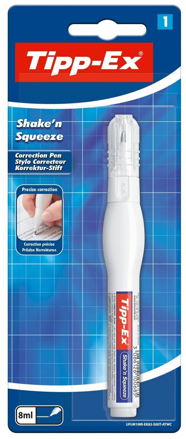 Tipp-Ex Корректирующая ручка замазка Shake'n Squeeze белая тонкий наконечник, 8 мл