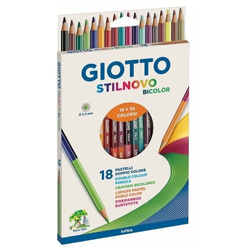 Набор карандашей цветных Giotto Stilnovo Bicolor, двусторонние, 3.3 мм, 36 цветов, картонная коробка 36 цветов