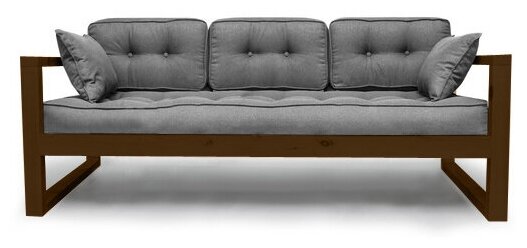 Прямой диван трехместный DEmoku Д-3 ЭТС-Т экокожа(цвет экокожи: темно-серый, цвет дерева: темный дуб), механизм Нераскладной, 180х73х79 см