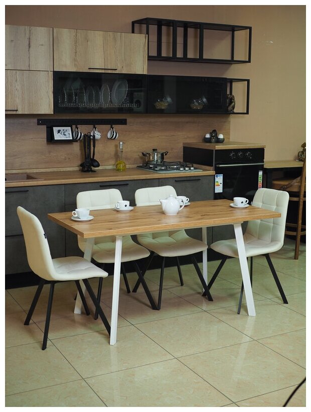 Стол кухонный раздвижной Фин дуб вотан на белых опорах 120/152х70х75 см.