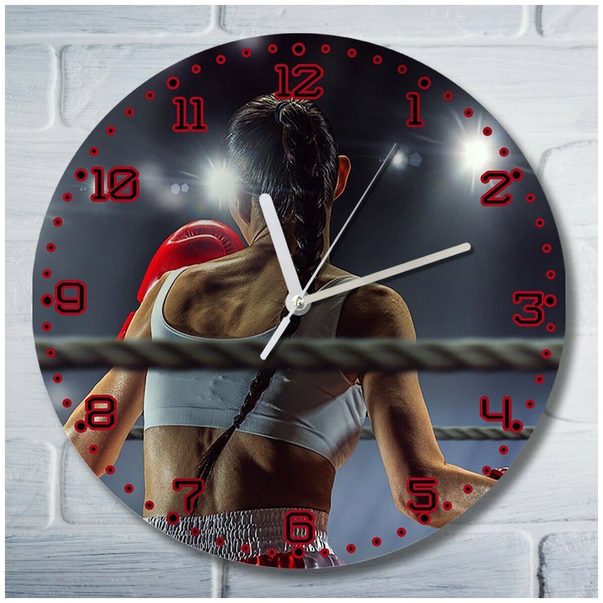 Настенные часы УФ Спорт (интерьер, спортзал, бокс, девушка) - 1205