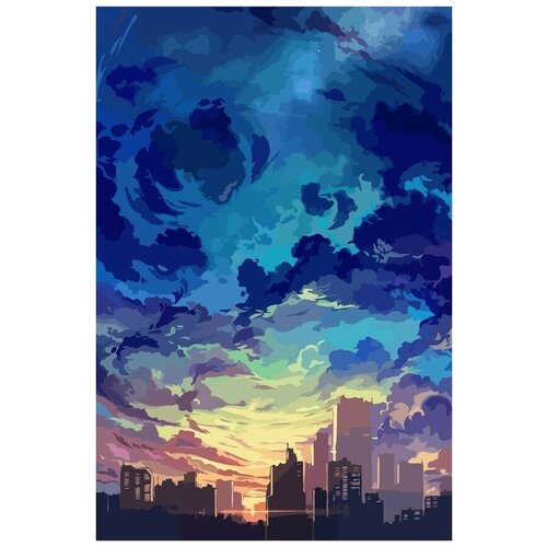 Картина по номерам на холсте Аниме пейзаж (Миядзаки, природа, небо) - 7667 В 60x40 картина по номерам на холсте аниме пейзаж 7219 в 60x40