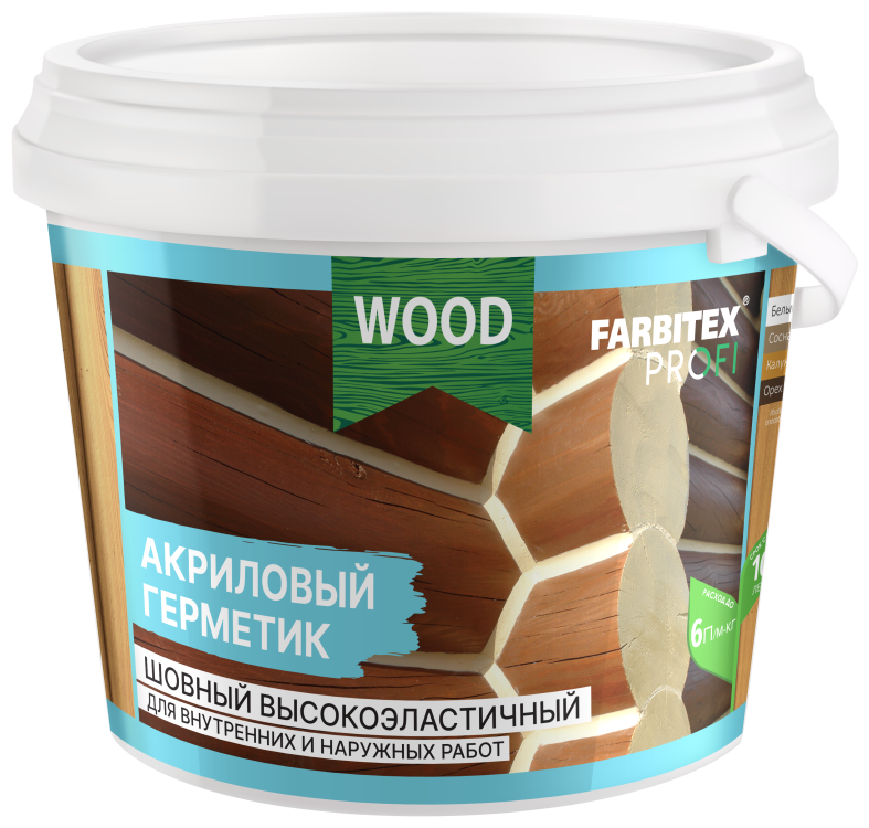 Герметик акриловый шовный высокоэластичный FARBITEX профи WOOD (Артикул: 4300005093; Цвет: Белый; Фасовка = 6 кг)