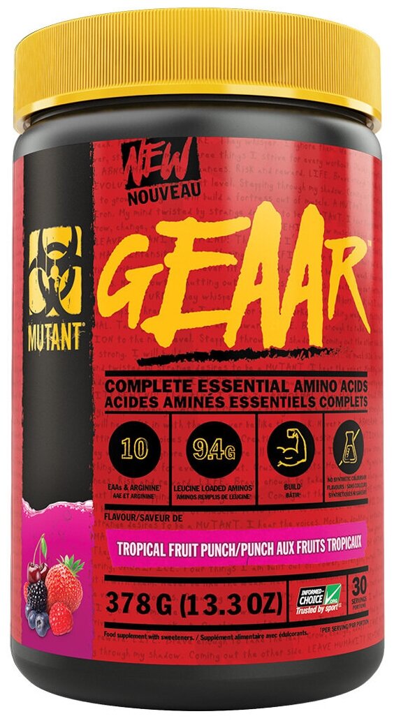 Аминокислотный комплекс Mutant GEAAR 13,3 oz (378 гр) Tropical Fruit Punch (тропический фруктовый пунш)