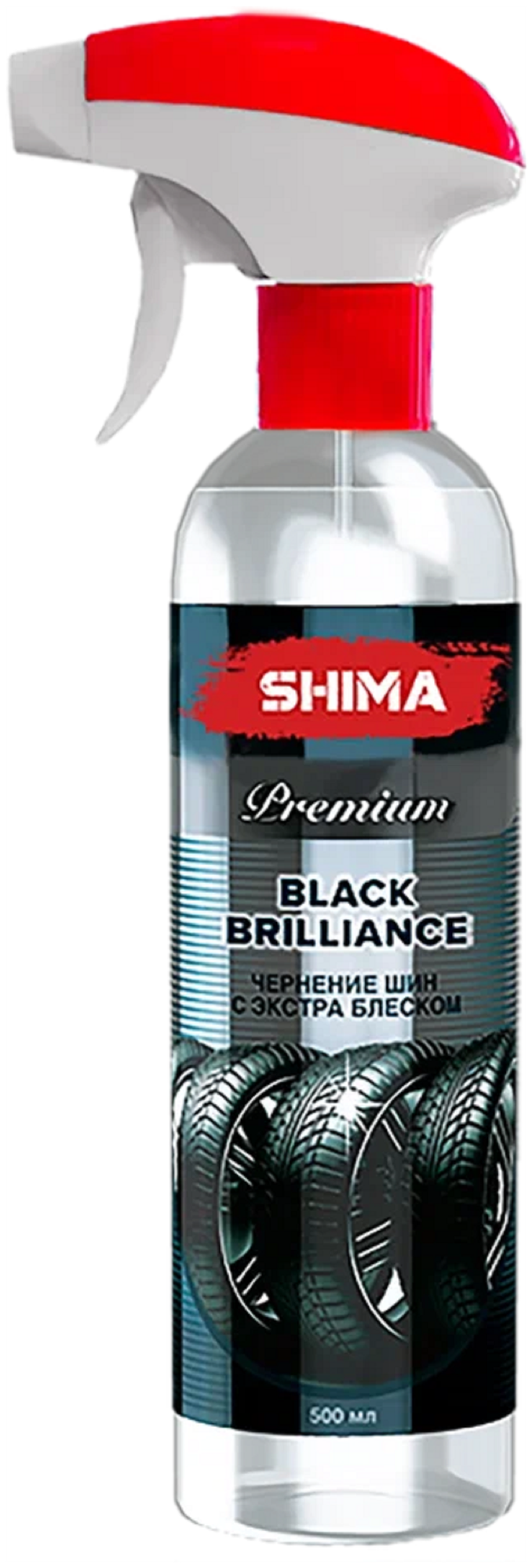 Чернитель резины SHIMA (Чернитель шин) Premium BLACK BRILLIANCE чернение шин с экстра блеском 500 мл. Art: 4631111103357