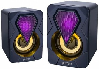 Колонки Perfeo "SHINE", 2.0, мощность 2х3 Вт, USB, чёрн, Game Design, LED подсветка 7 цв