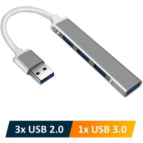 Мини USB хаб на 4 порта (USB 3.0 и 2.0), темно-серый / переходник USB-A для ноутбука / NOBUS