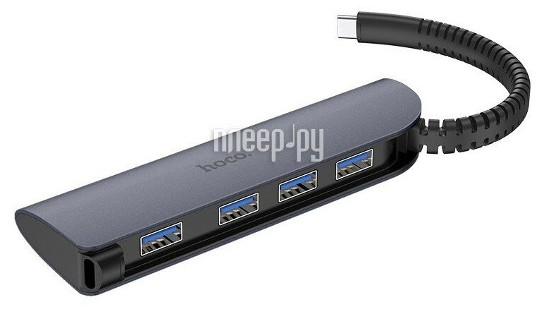 USB-концентратор HOCO HB13, 4 USB выхода, кабель Type-C, цвет серый