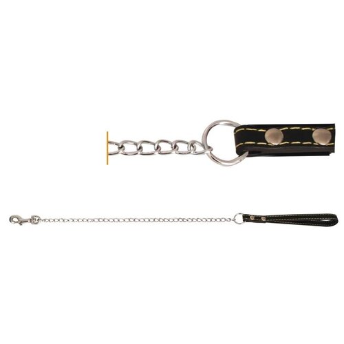 Поводок-водилка-цепь Triol с кожаной ручкой для собак (4 мм х 60 см, )