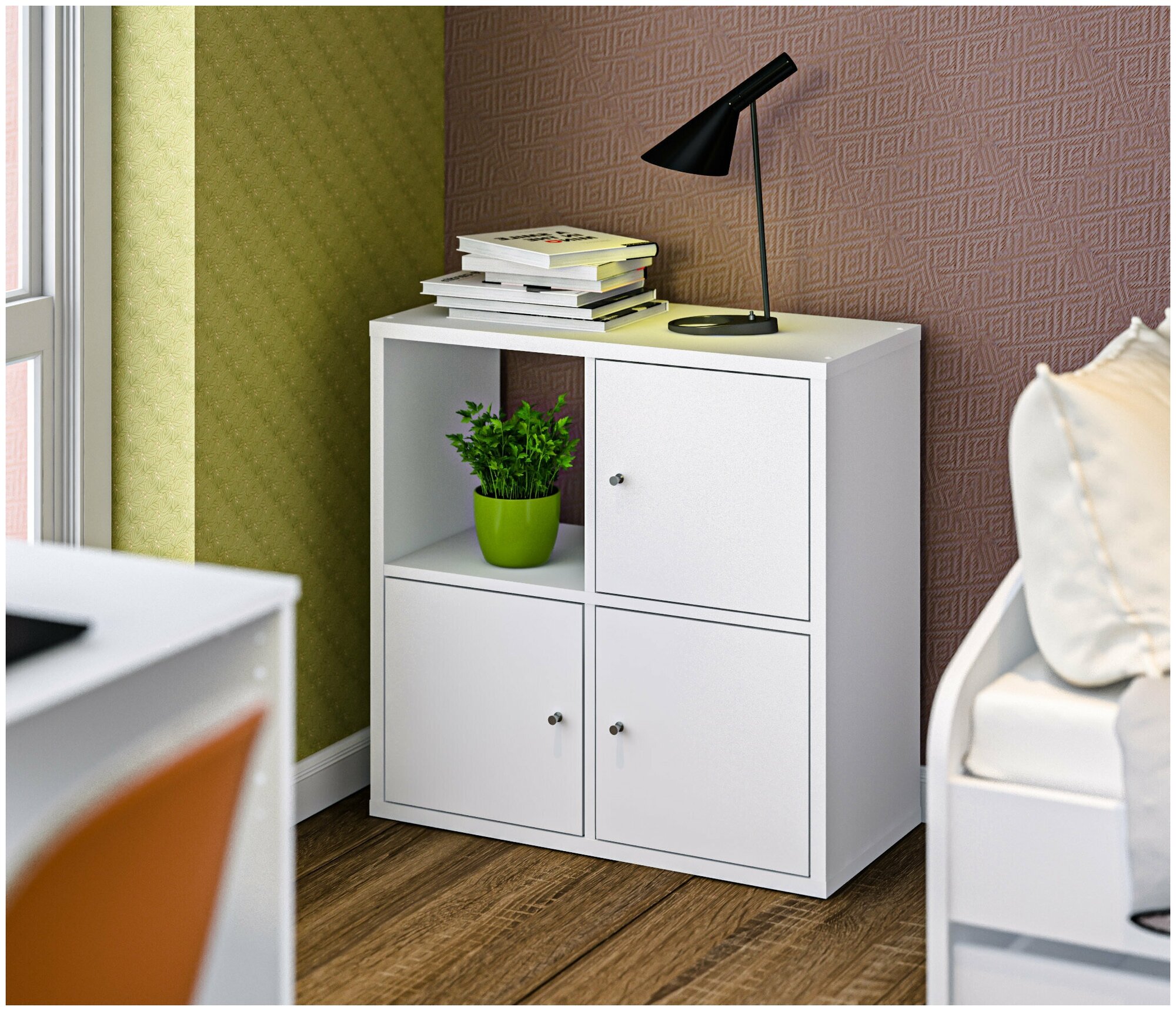 фото Стеллаж столплит Кито СБ-3241 с 3 дверцами, с 4 секциями, белый 71х71х34 см