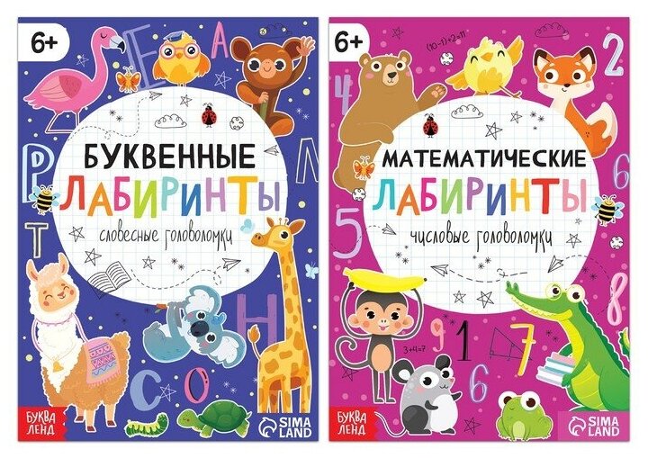 Набор книг "Математические и буквенные лабиринты", 2 шт. по 20 стр, от 6 лет