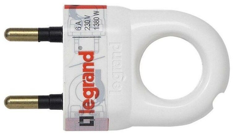 Вилка электрич. каб. Helium 6А 2P+E прямая бел. Leg, LEGRAND 050162 (1 шт.)