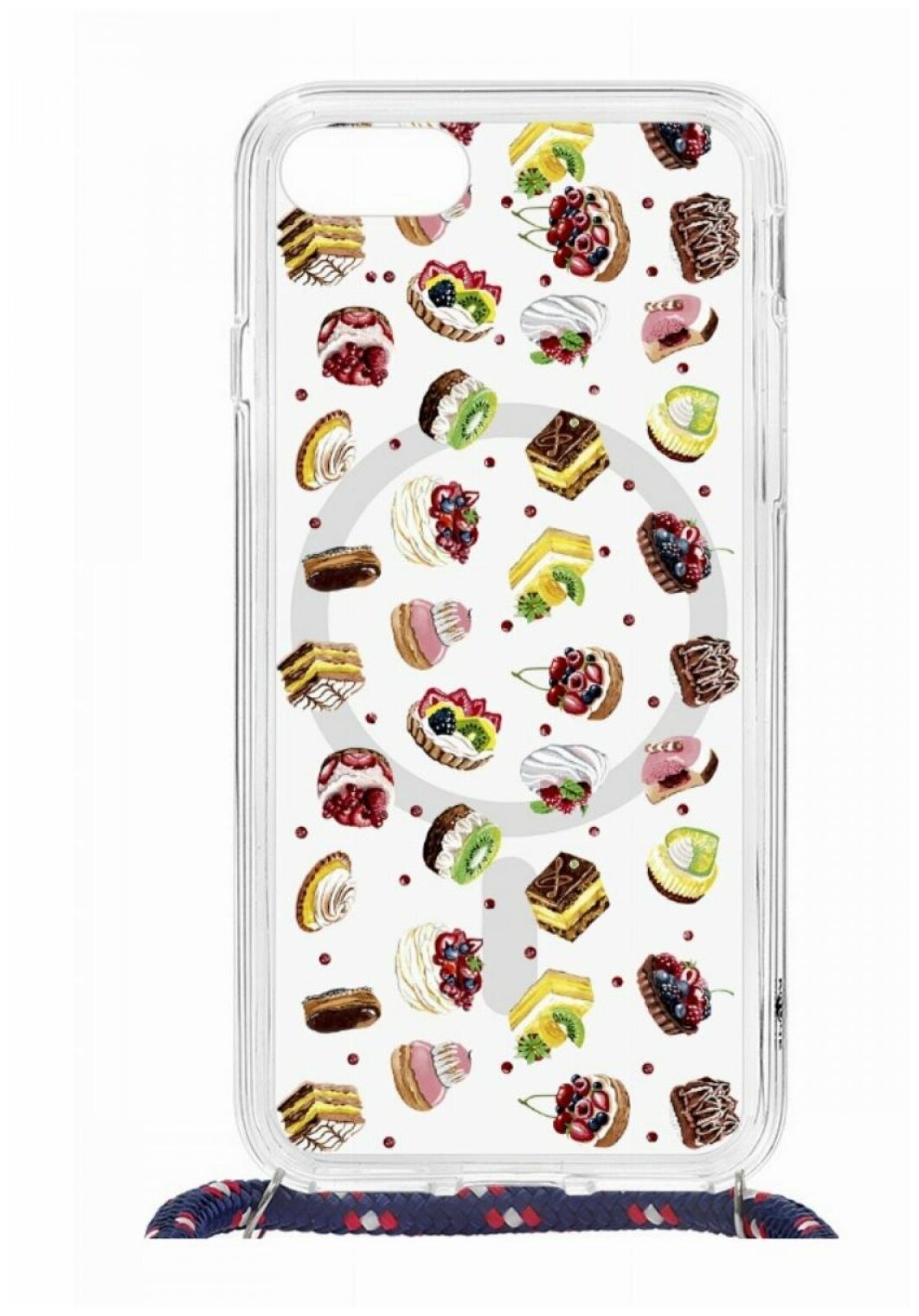 Чехол для iPhone 7/8/SE 2020 Kruche Print MagSafe Magrope Cake,противоударная пластиковая накладка с рисунком,силиконовый бампер со шнурком