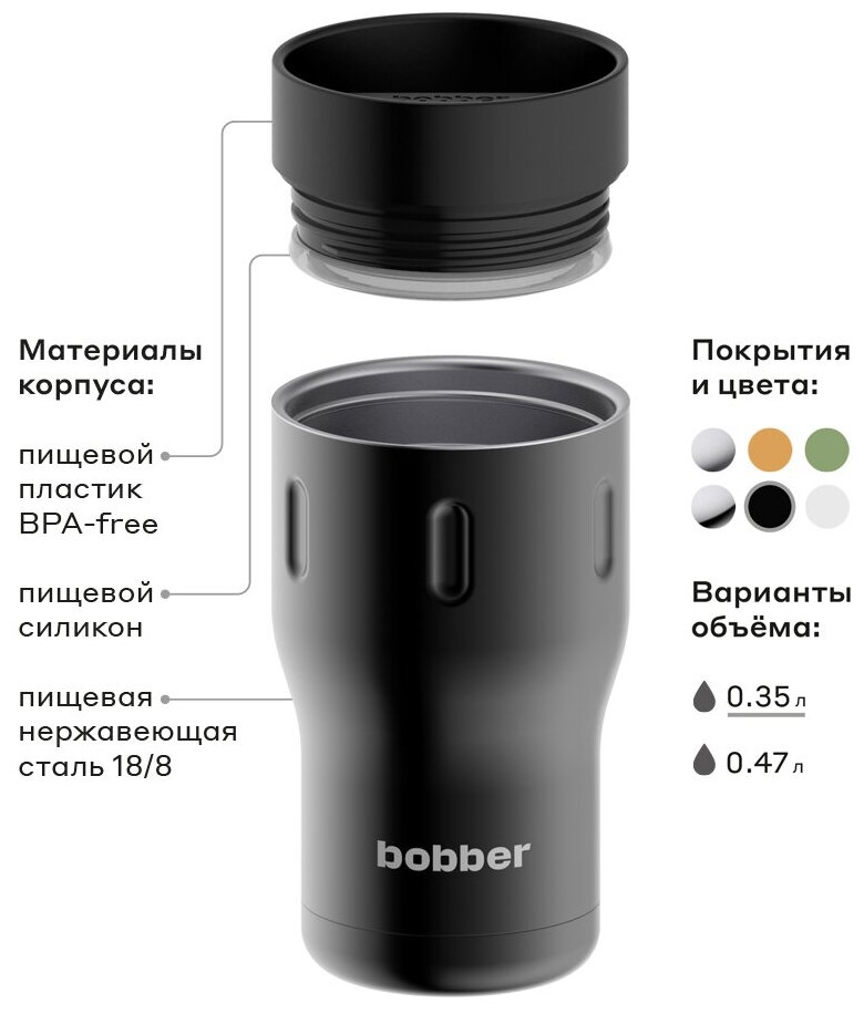 Bobber/Термокружка вакуумная Tumbler-350 Black Coffee/кружка-термос в автомобиль/держит тепло до 6 часов - фотография № 2