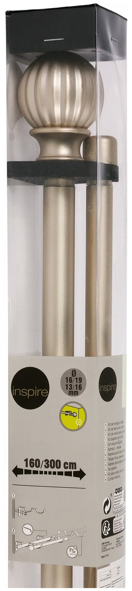 Карниз двухрядный раздвижной Inspire «Шар», 160-300 см, цвет матовая сталь - фотография № 4