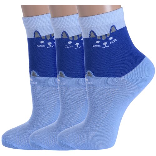 фото Комплект из 3 пар женских носков lorenzline голубые, размер 23 (36-37)