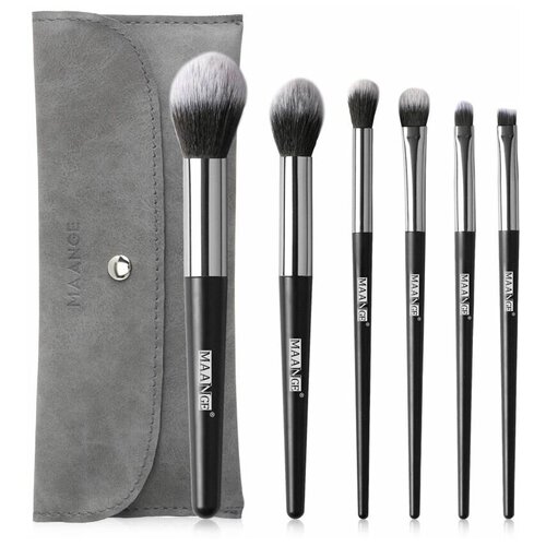 Набор 6 кистей для макияжа с серой косметичкой, Maange (товары для красоты, 32806)