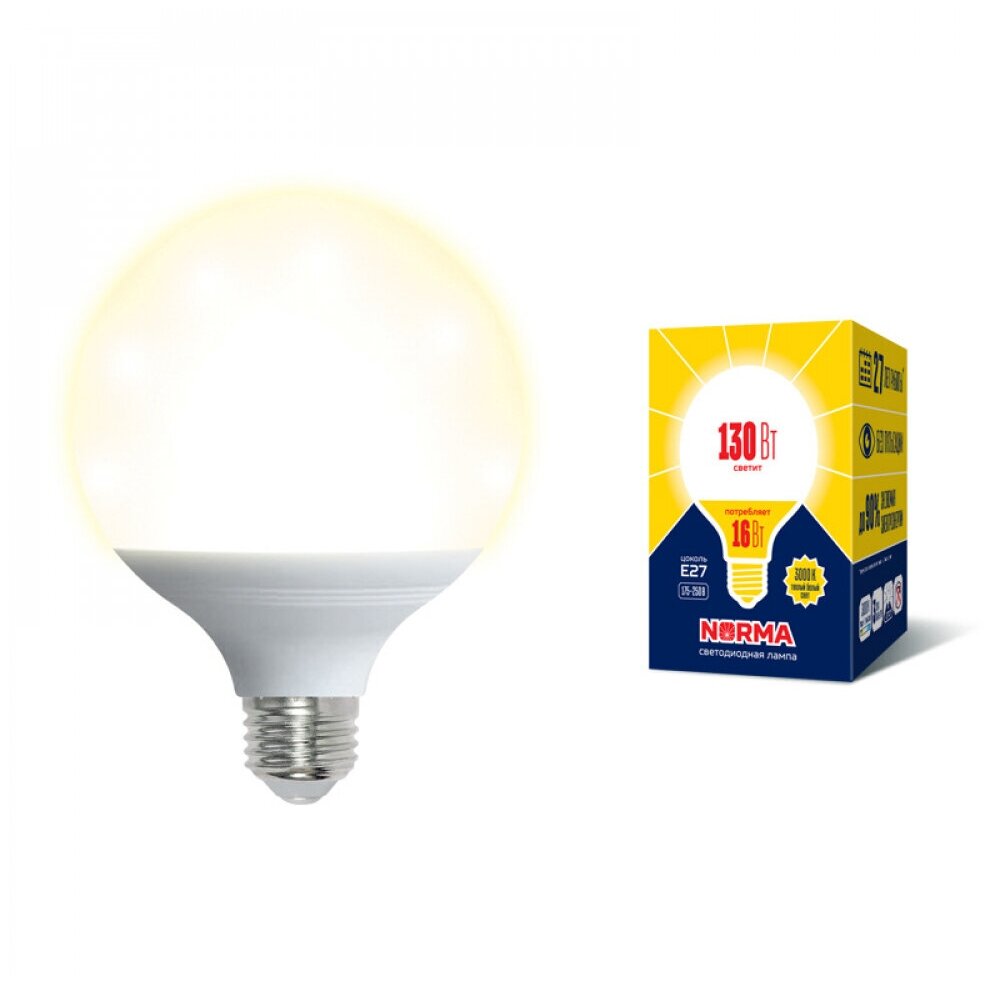 Лампа светодиодная Volpe E27 16W 3000K матовая LED-G95-16W/3000K/E27/FR/NR UL-00004873
