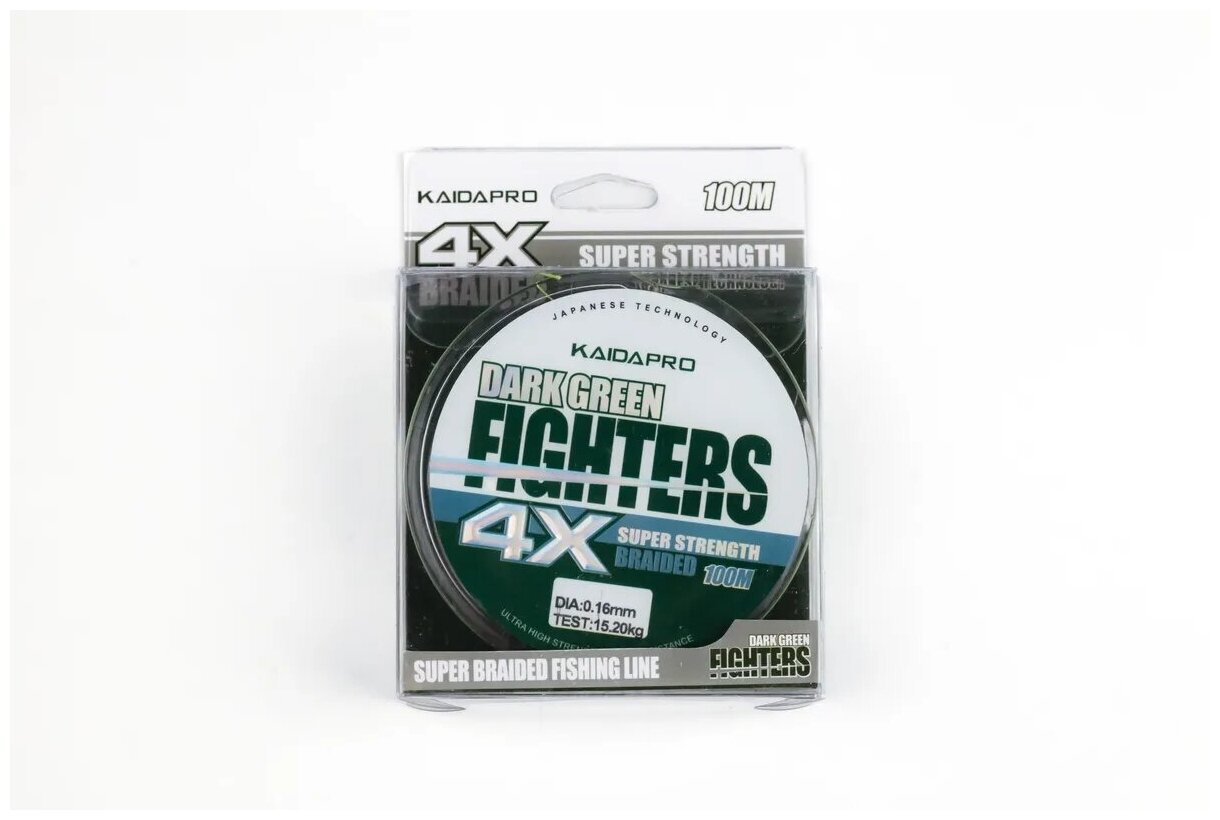 KAIDA Плетеный шнур FIGHTERS 4X dark green PX402-16 100м 0,16мм