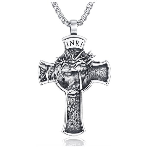 Крестик, серебряный крест с изображением иисуса и цепочкой 60 см