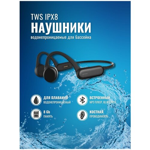 Беспроводные водонепроницаемые наушники TWS IPX8 с костной проводимостью для плавания чёрный Ф 499700₽