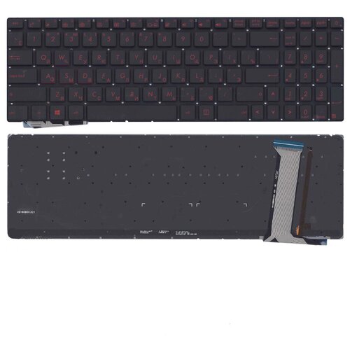 Клавиатура keyboard 0KNB0-662CRU00 для ноутбука Asus G551J G551JK G551JM G551JW G551JX G551VW черная без рамки с красной подсветкой 2625₽