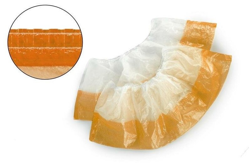 Бахилы одноразовые полиэтиленовые EleGreen (3.5г двухслойные текстурированные бело-оранжевые 50 пар в упаковке)