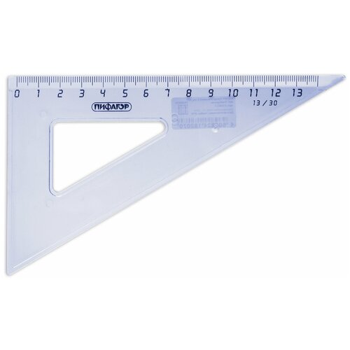 Пифагор Треугольник пластиковый 30х13 см, пифагор, тонированный, прозрачный, 210617, 48 шт.