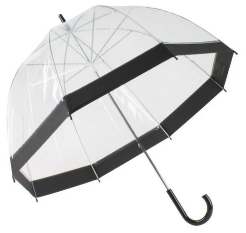 Зонт-трость автомат, купол 83.5 см, система «антиветер», прозрачный, чехол в комплекте, черный, белый