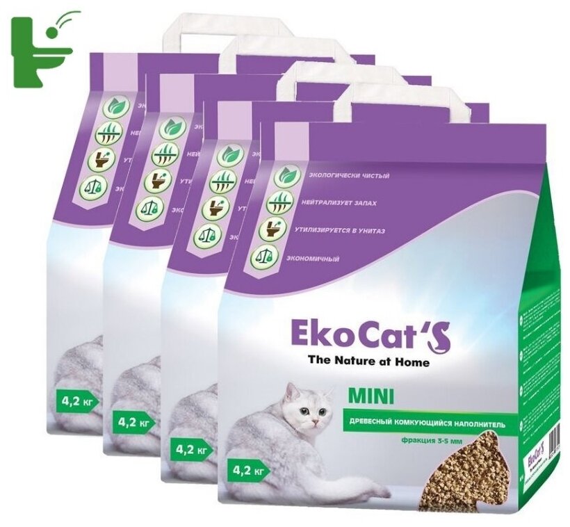 Наполнитель Eko Cats Mini древесный комкующийся 4х10л