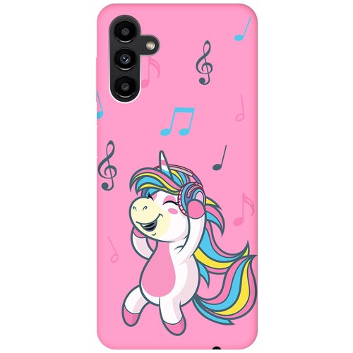 Матовый чехол Musical Unicorn для Samsung Galaxy A13 5G / Самсунг А13 с 3D эффектом розовый