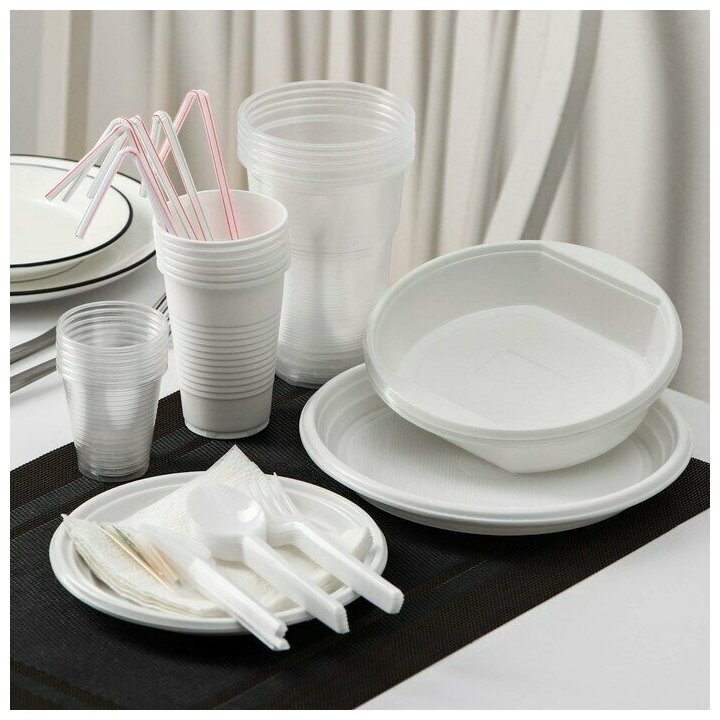 Набор одноразовой посуды «Биг-Пак №1», на 6 персон, цвет белый - фотография № 1