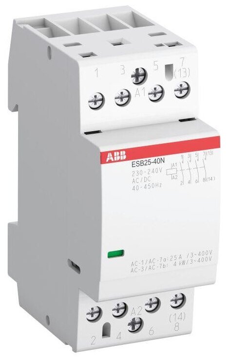 Контактор ESB25-40N-01 модульный (25А АС-1, 4НО), катушка 24В AC/DC, ABB 1SAE231111R0140 (1 шт.)