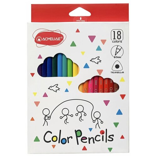 фото Цветные карандаши трехгранные для рисования acmeliae color pencils, 18 цветов