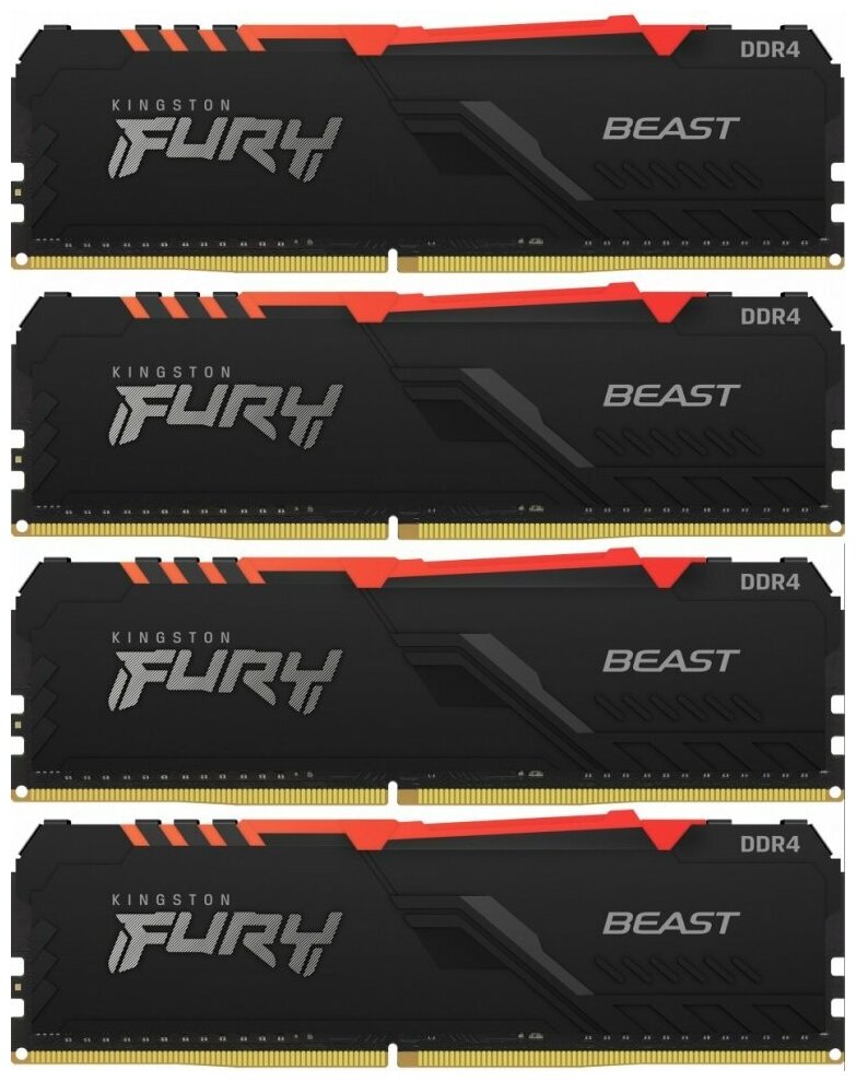 Kingston Оперативная память для компьютера 64Gb 4x8Gb PC4-21300 2666MHz DDR4 DIMM CL16 Kingston FURY Beast RGB KF426C16BB1AK464
