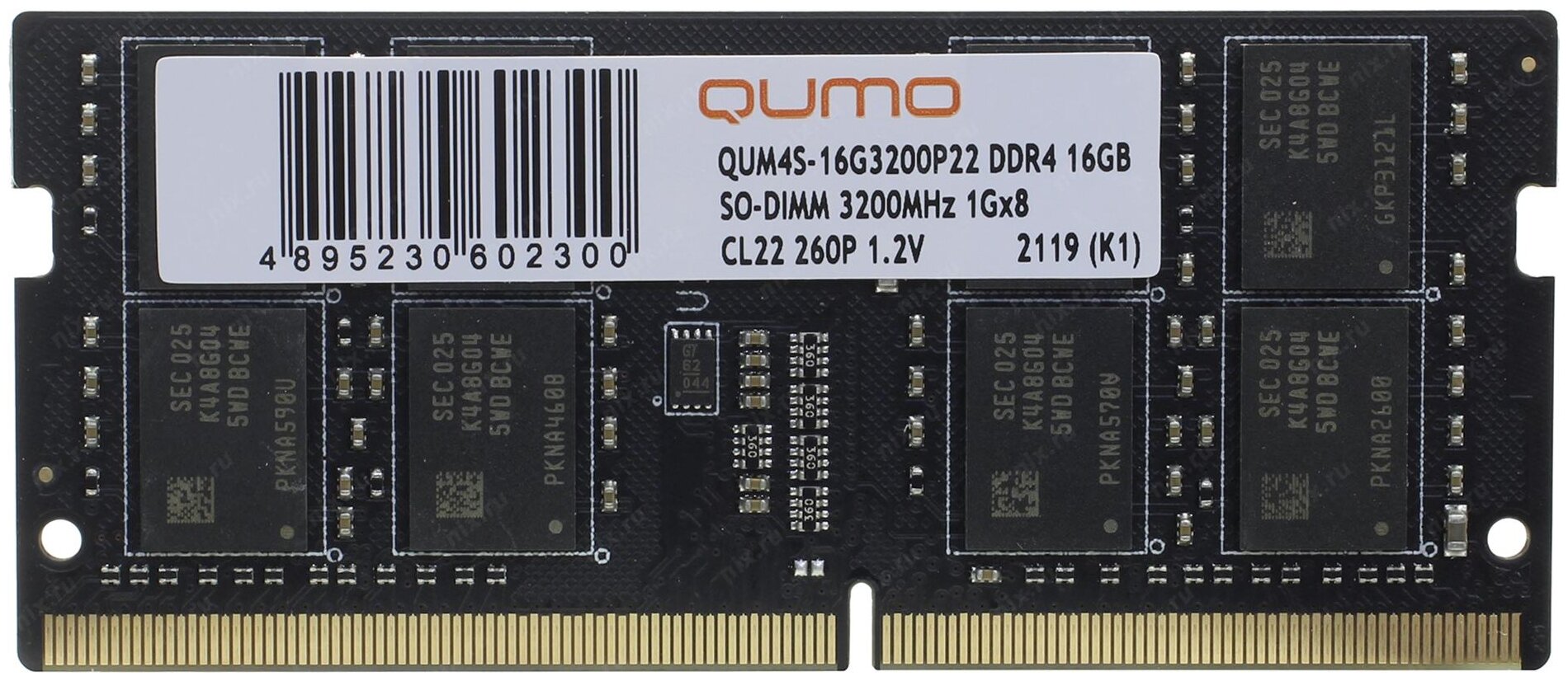 Модуль памяти Qumo SO-DIMM DDR4 16ГБ PC4-25600 3200MHz 1.2V, CL22, QUM4S-16G3200P22 - фото №1