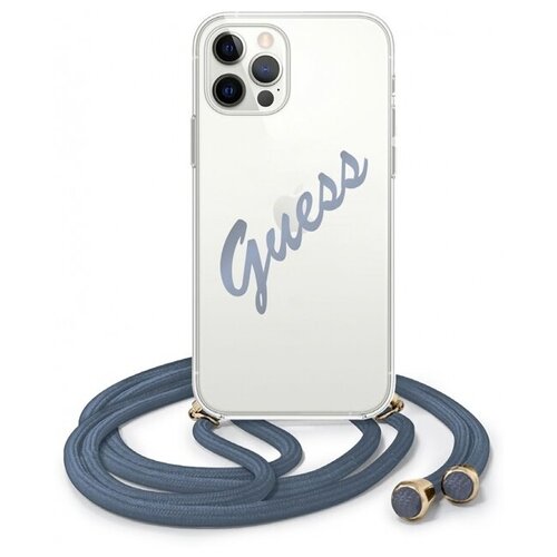 Чехол CG Mobile Guess PC/TPU Crossbody Script logo Hard для iPhone 12/12 Pro, Прозрачный/Голубой