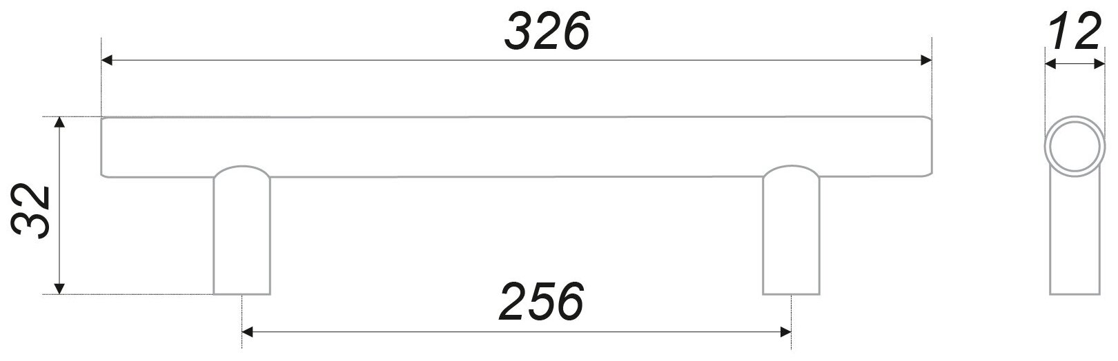 Мебельная ручка - рейлинг, длина 256 мм, диаметр 12 мм, цвет - сталь - фотография № 2