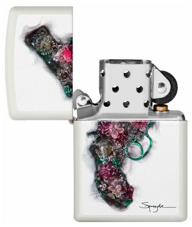 Оригинальная бензиновая зажигалка ZIPPO 29894 Spazuk Design с покрытием White Matte - "Цветочный" пистолет Стивена Спазука - фотография № 7