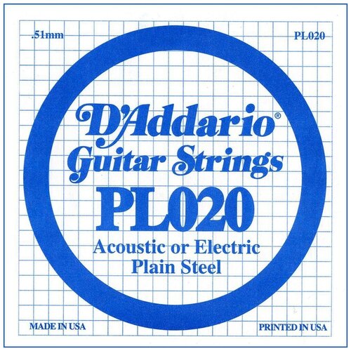 Одиночная струна D'ADDARIO PL020 Single Plain Steel 020 daddario pl016 single plain steel 016 одиночная струна