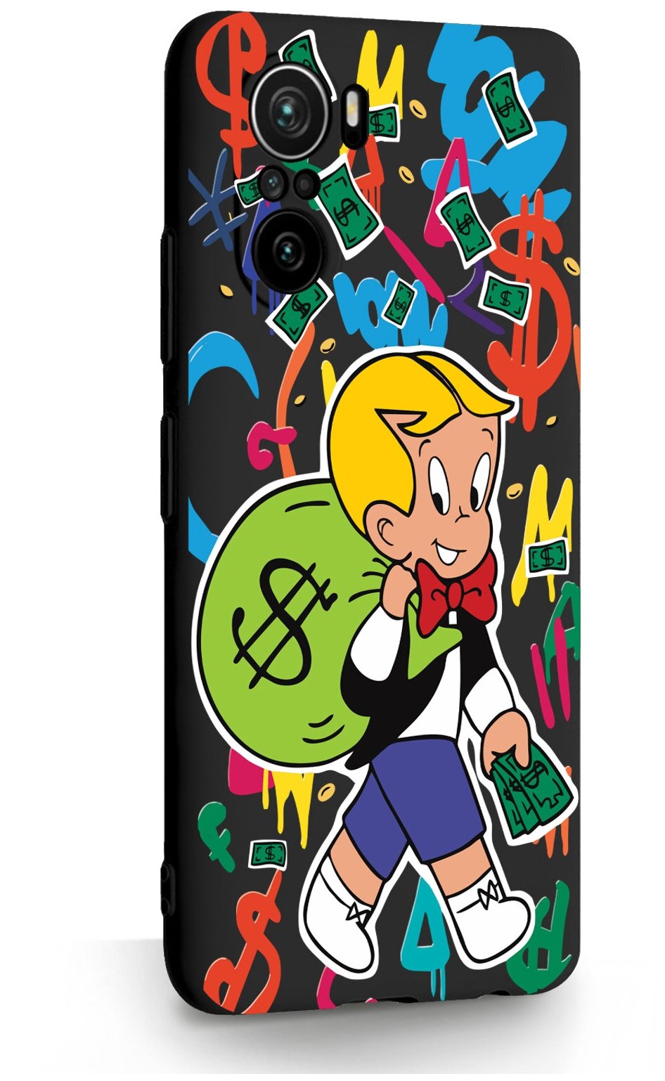 Черный силиконовый чехол для Xiaomi Poco F3 Monopoly Richie Rich/Монополи Богатенький Риччи для Сяоми Поко Ф3