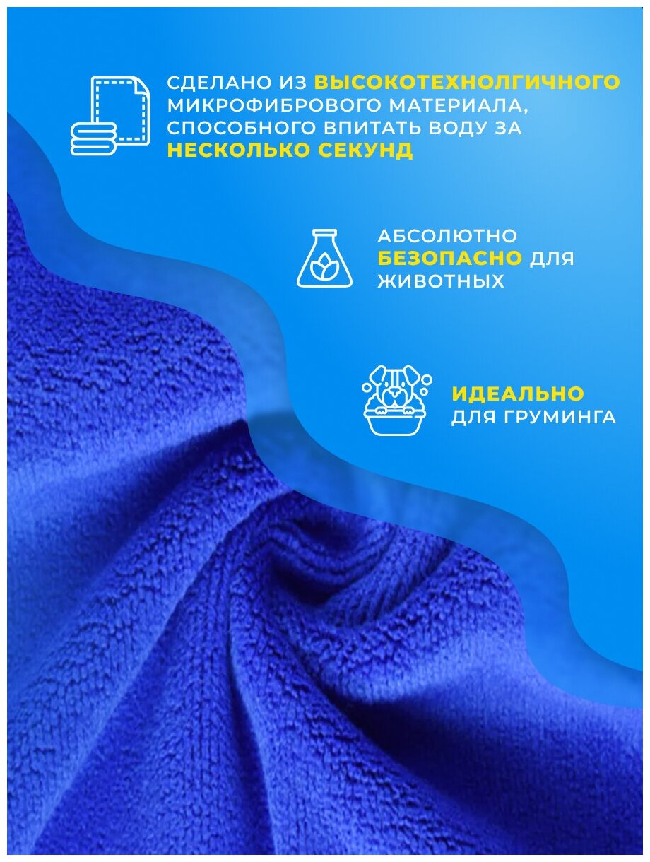 Впитывающее полотенце из микрофибры для груминга и ухода (синее)/ полотенце для животных/ полотенце для собак и кошек/ полотенце для питомцев - фотография № 7