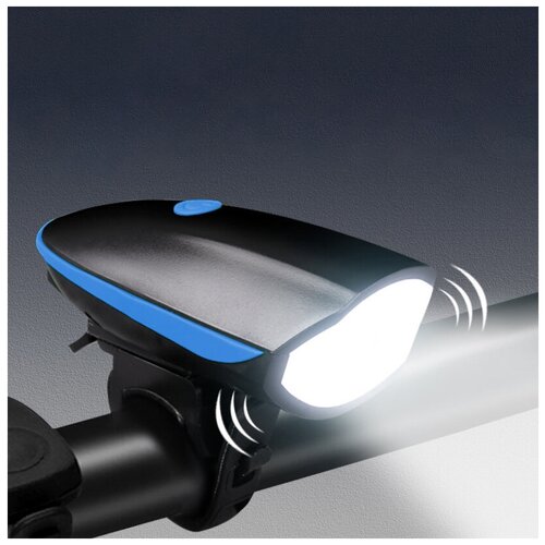Аккумуляторный велосипедный фонарь с мощной сиреной, 5 режимов звука, влагозащищенный Bf, 7588-B, голубой светодиодный фонарь для велосипеда красный батарея 330 ма юсб кабель для подзарядки в комплекте 7х2х1 7 см