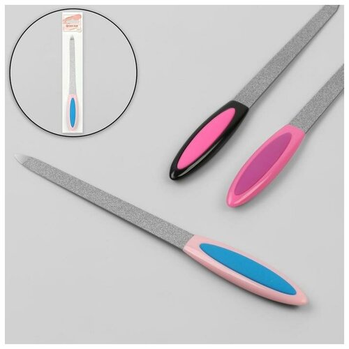 Пилка металлическая для ногтей, прорезиненная ручка, 17 см, цвет микс