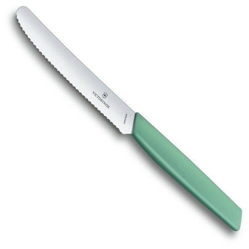 Нож столовый VICTORINOX Swiss Modern, волнистое лезвие 11 см с закруглённым кончиком, мятно-зелёный 6.9006.11W41