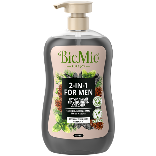 Купить Био Мио (BioMio) Bio Shower Body & Hair Натуральный гель-шампунь для душа с эфирными маслами мяты и кедра 2-IN-1 For Men, 650 мл 1 шт, Органик Фармасьютикалз ООО