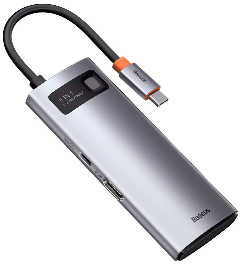 Хаб USB Baseus Metal Gleam Series 5-in-1 Multifunctional Type-C HUB Docking Station Grey Cahub-cx0g .