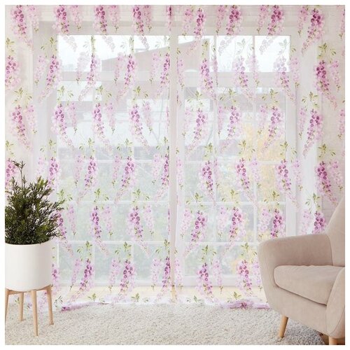 Тюль Этель Виноградная лоза лиловый без утяжелителя 260х250 см 1486₽