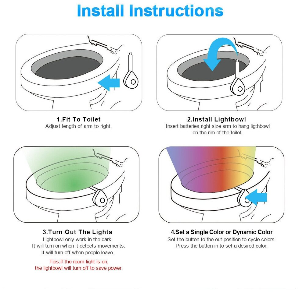 Подсветка для унитаза, ванной с датчиком движения 8 цветов / умный ночник - фотография № 11